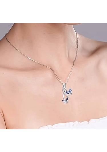 Bahar Yaz Kelebek Takılı 925 Ayar Gümüş Kolye Sentetik Zirkonya Kolye Çok Renkli