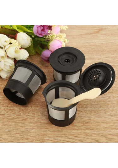 Hfambition Keurig Makinaları İçin Yeniden Kullanalabilir 3'lü Kahve Filtresi Kapsülü, Çay Ve Espresso İçin, Bonus Kaşık Siyah