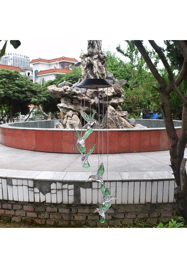 Dianziye Güneş Enerjili Renkli Bahçe Dekorasyonu, Kuş Figürlü Asılı Aydınlatma Ve Rüzgar Çanı Mavi