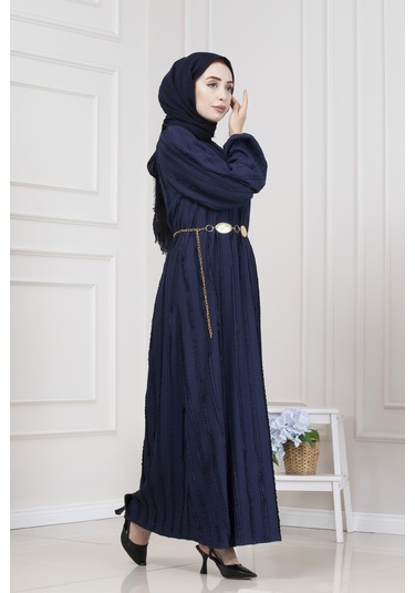 Fırfır Detaylı Rüya Elbise-lacivert-5472 Lacivert