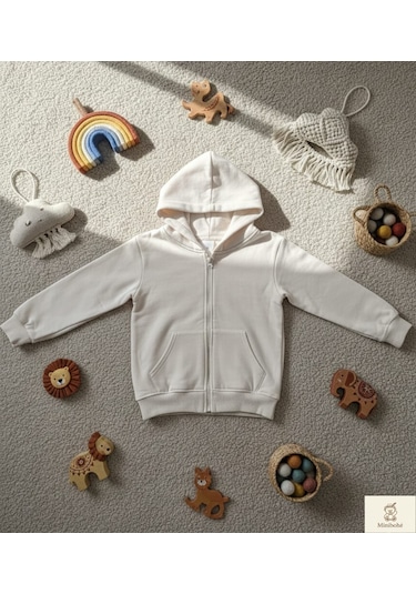 Minibohe Basic Çocuk Hoodie Bej Açık Bej