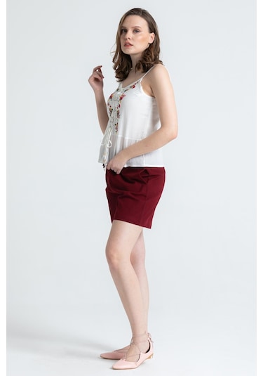 Askılı Şile Bezi Bihter Nakışlı Yazlık Bluz Krem Krm-krem