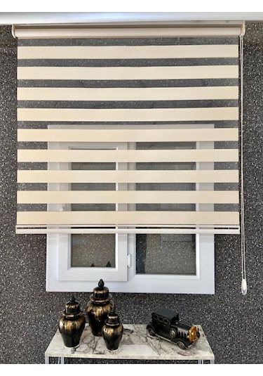 Ithal Bambu Krem Zebra Stor Perde Eteği Düz 1.kalite Alüminyum Kasa Metal Ayak Krem