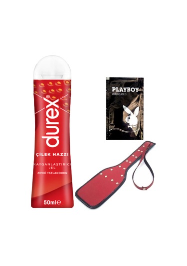 Durex Çilek Hazzı 50 Ml Jel + Kırmızı Deri Şaplak + Hediye