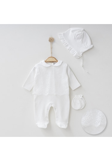 Buse&Eylül Bebe Beyaz Uzun Tüllü 3 Parça Kız Bebek Tulum Takım-Beyaz