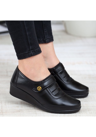 Kadın Siyah Klasik Ayakkabı Ortopedik Anne Ayakkabısı Anne Babet