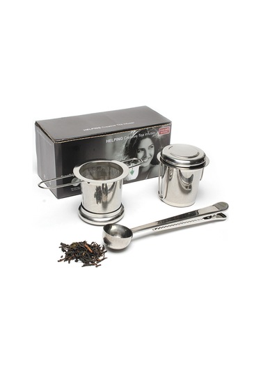 Neevoyu 304 Çelik Çay Süzgeci Seti, Katlanabilir Kollü, Kapaklı, İki Kulplü, 3 Parça Süzgeçler + Ölçü Kasa Gümüş