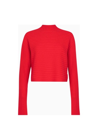 Almi Alice And Olivia Tavill Yarım Balıkçı Yaka Ribanalı Pullover Kazak Kırmızı