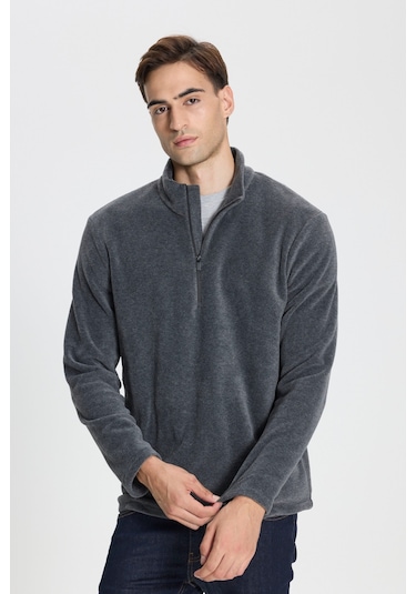 Anti-pilling Tüylenme Yapmayan Standart Fit Bato Yaka Soğuk Geçirmez Sweatshirt Polar Antrasit Melanj