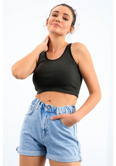 Basic U Yaka 5li Paket Kadın Crop Top Atlet - 97162 Haki