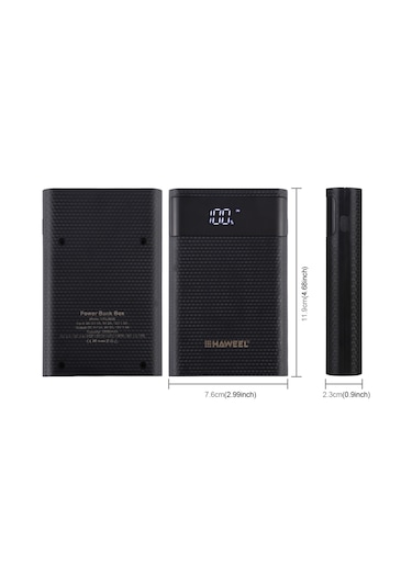 Jeemson 18650 Pil Girişli Pil Dahil Değil Usb Çift Çıkışlı, Ekranlı Ve İki Yönlü Hızlı Şarj Desteği Taşınabilir Power Bank Kutusu - Siyah Siyah