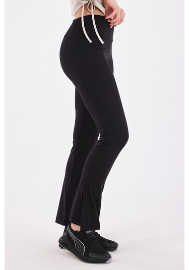 Scorp Ivy Kadın Yüksek Bel Yırtmaçlı Bol Paça Spor Tayt Siyah STANDART
