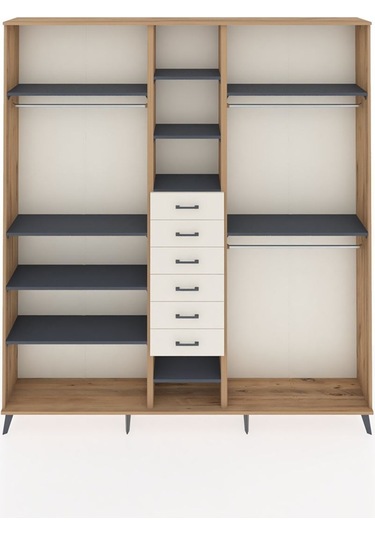 Arges Dolap 10 Raflı 6 Çekmeceli 3 Askılı 220x30x243 Çam-antrasit/aytaşı Antrasıt/aytası