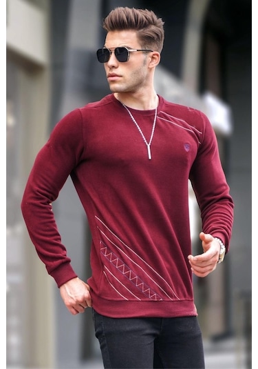 Bordo Basic Bisiklet Yaka Triko Kazak 5965 Bordo