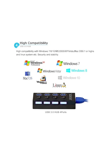 4 Port Usb 3.0 Çoklayıcı Çoğaltıcı Hub Anahtarlı Işıklı 4579P