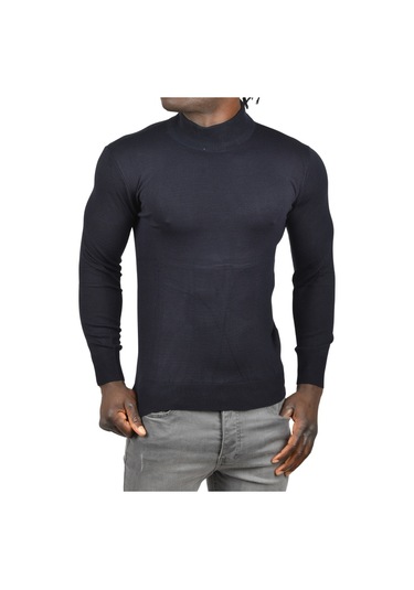 Deepsea Erkek Koyu Lacivert Yarım Balıkçı Yaka Tüylenmeyen İnce Triko Kazak 2505502 Koyu Lacivert