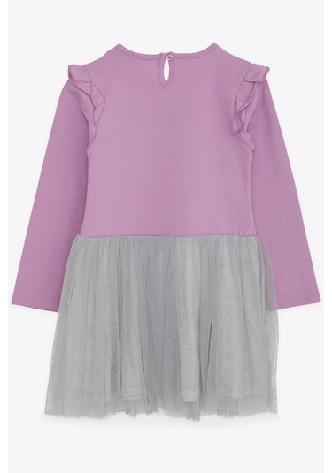 Breeze Kız Çocuk Uzun Kollu Elbise Pullu Çiçek Baskılı 3-8 Yaş, Lila Lila
