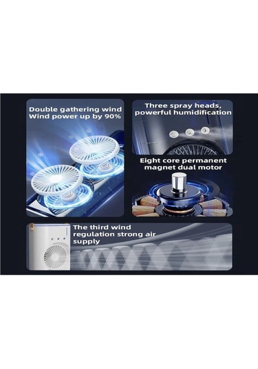 Yaozixa Usb Şarjlı Çift Lüftü Buhar Saçan Soğutucu Fan - Ev, Kamp, Yolculuk İçin Taşınabilir Nemlendirici Soğuk Hava Makinası
