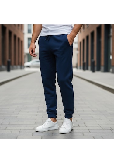 Noxly Lastik Paça Jogger Eşofman Altı Üç İplik Lacivert