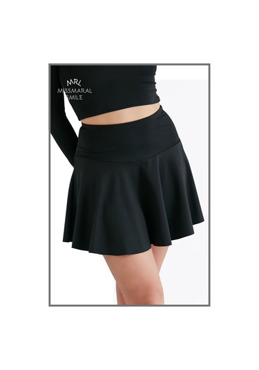 Siyah Yüksek Bel Volanlı Şortlu Spor Etek Deniz Şortu Skirt With Shorts 1101 Siyah