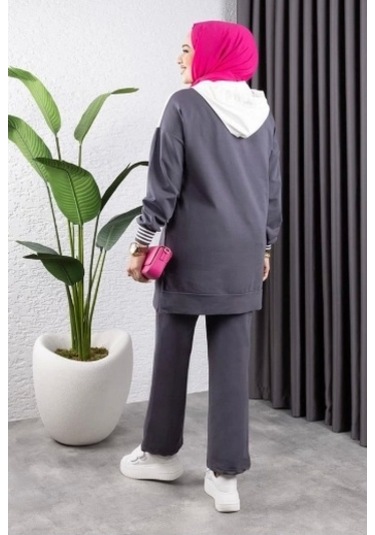 Çapraz Garnili Ribanalı Spor Takım Antrasit Ekru Çok Renkli