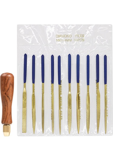 Vkemall 10 Parça Titanyum Kaplı Elmas Zımpara Seti - Ahşap Saplı, Ahşap/metal/plastik Taşlama Ve Cila Aracı