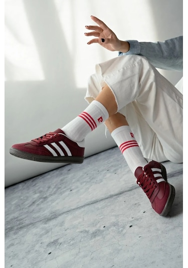 Muggo Jabbar Unisex Ortopedik Günlük Garantili Bağcıklı Yürüyüş Koşu Sneaker Spor Ayakkabı Bordo