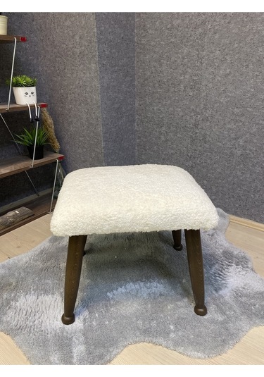 Trend Ceviz Teddy Krem Ahşap Ayak Uzatma Pufu Makyaj Koltuğu Bench Tabure