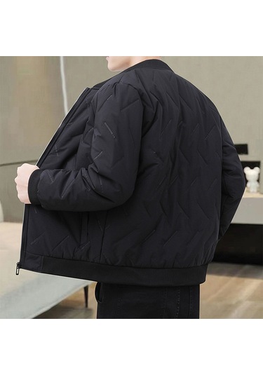 Kış Gençlik Beyzbol Yaka Kalınlaştırılmış Sıcak Erkek Pamuklu Dolgulu Ceket Siyah