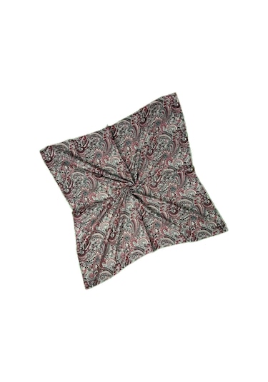 Ebruli Pamuklu Etnik Desenli Soft Eşarp 90x90 Cm Bordo