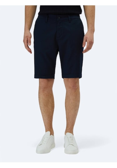 Lacivert Düz Dokuma Slim Fit Casual Pamuk Karışımlı Bermuda Lacivert