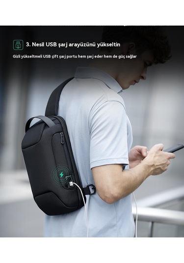 Erkek Çapraz Çanta, Göğüs Çantası, Çok İşlevli Omuz Çantası Elit Gri