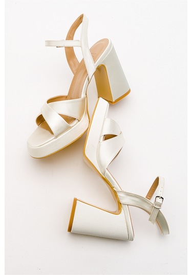 Henry Ekru Bej Saten Kadın Platform Topuklu Ayakkabı Bej - Ekru