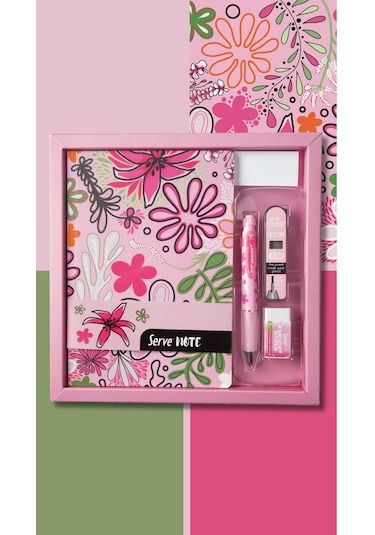 Serve Set - Defter, Serve Deep Uclu Kalem, Silgi Şeker Pembe