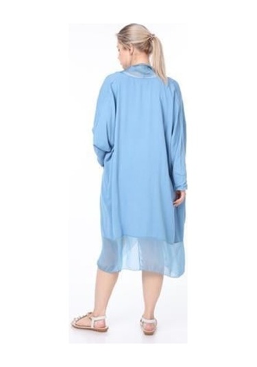 Italyan Ipek Detaylı Oversize Kaftan & Bluz-8711 İndigo Mavi İndigo