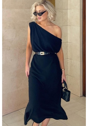 Madmext Madmext Siyah Düşük Omuz Elbise Mg2349 Siyah