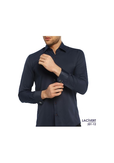 19 Renk * Micro Kumaş Kol Düğmeli Slim Fit Düz Renk Erkek Gömlek Beyaz