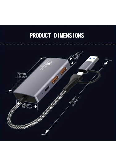 Xuweiwei Vszapower Usb 3.2 Gen2 10gbps 5 İn 2 Usb A 2 Port Ve Usb C 2 Port Hub Laptop İçin Yüksek Hızlı Veri Transfer Arayüzü Usb 3.0 Ve 2.0 Uyumlu