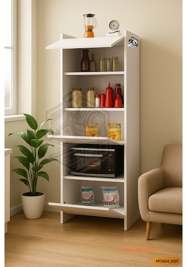 Tamamı Mdf Çok Amaçlı 3 Kapaklı Açık Raflı Mini Fırın Dolabı