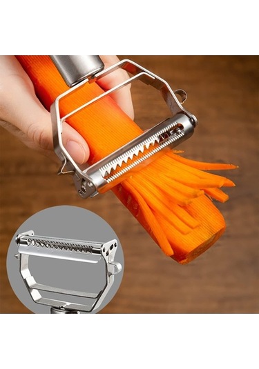 Createtech Mutfak İçin Paslanmaz Çelik Sebze Julienne Soyucu, Çift Taraflı Bıçaklı Kesici, Sandviç Peyniri Ve Sosis Dilimleyici Şeffaf