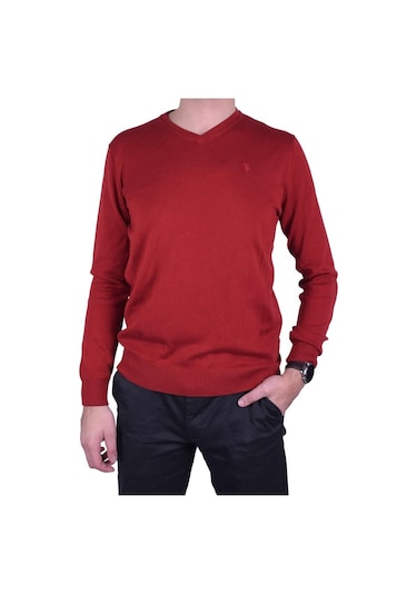 Regular Fit Kırmızı Erkek Pamuklu Düz Triko Kazak, Ot-Kzk-20009