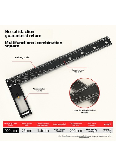 Kangvka Endüstriyel Dereceli Ahşap İşçiliği Açı Cetveli - 90 Ve 45 Hassas Ölçüm, Çizim Delikleri İle Çok Fonksiyonlu 40cm