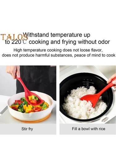 Siyah 2 Adet/takım Büyük Silikon Aşçılık Kaşık Spatula Seti Yapışmaz Oluklu Katı Kaşık Seti Asılı Delik Tasarımı Isıya Dayanıklı Kaşık Mutfak Eşyaları