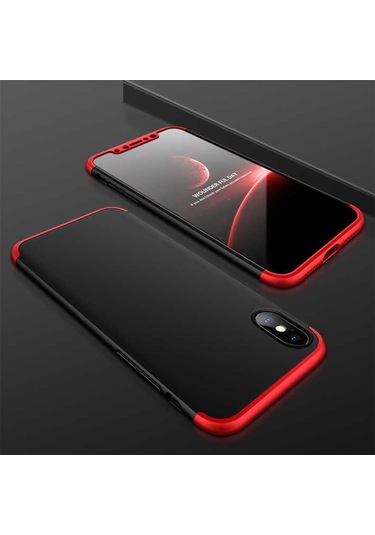 Apple Uyumlu iPhone X Kılıf Zore Ays Kapak Siyah-Kırmızı