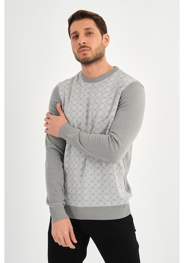 Alexander Gardi Alexandergardı Bisiklet Yaka Desenlı Regular Fit Kazak E24-eze-01 Gri