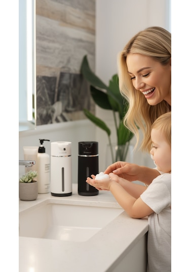 Evo House Otomatik Sensörlü Köpük Sıvı Sabunluk - Şarjlı- Dijital Led Ekran - Duvara Monte - E15 Model Siyah