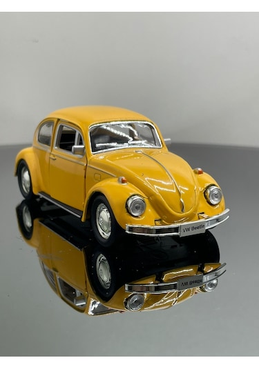 Volkswagen Beetle 1:32 Ölçek Metal Çek Bırak Model Araba 12 Cm - Sarı