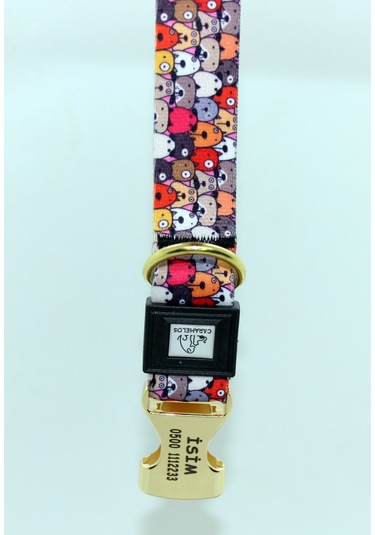 İsimli- Kişiye Özel Orta Ve Büyük Irk Ayarlanabilir Köpek Tasma M Altın - Siyah