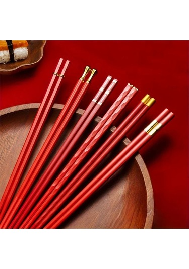 Oldfriend Kırmızı 5 Çift Argyle Desenli Cam Elyaf Yemek Çubukları Seti, 9,5" Kaymaz Japon Kore Stili Kırmızı