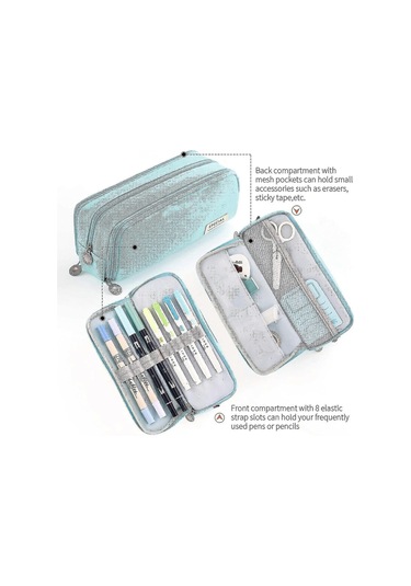 Büyük Kapasiteli Kalem Kutusu, 3 Bölmeli, Okul, Genç Kız, Erkek, Erkek, Kadın Kalem Çantası Sarı - Açık Mavi Yjd Th